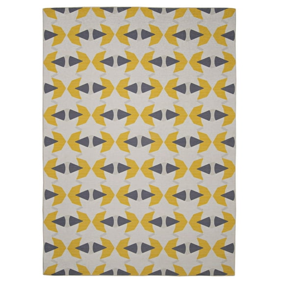 Linon Outdoor Washable Area Rug Collection, Ivory and Yellow, 5' x 7'