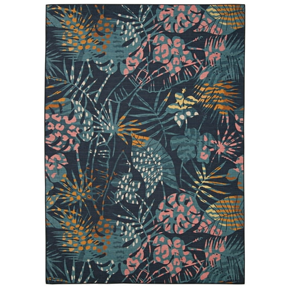 Linon Outdoor Washable Area Rug Collection, Navy and Gold, 2' x 3'