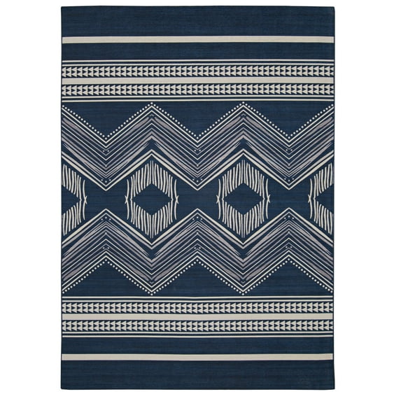 Linon Outdoor Washable Area Rug Collection, Navy and Ivory, 7' x 9'