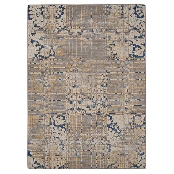 Linon Outdoor Washable Area Rug Collection, Navy and Sand, 2' x 3'