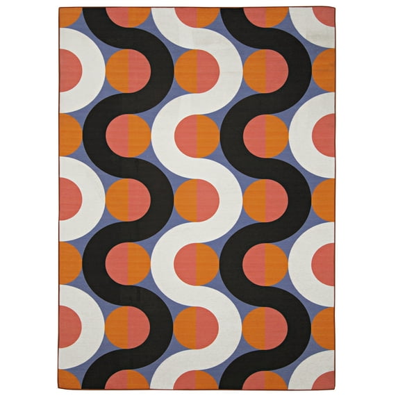 Linon Outdoor Washable Area Rug Collection, Orange and Pink, 7' x 9'