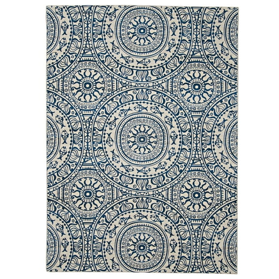 Linon Outdoor Washable Area Rug Collection, Smoke and Blue, 2' x 3'