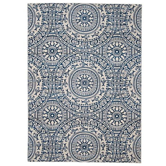 Linon Outdoor Washable Area Rug Collection, Smoke and Blue, 5' x 7'