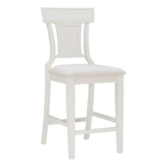 Linon Pacey 26" Counter Stool Upholstered Seat Rattan Back in Creamy White Wood