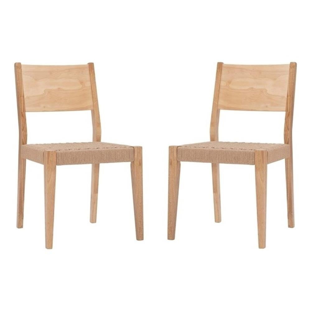 Midcentury Natural Brown Basketweave Rope & Wood Dining Chair Set
