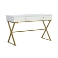 thumbnail image 1 of Linon Paynter 2-Drawer X-Frame Desk, 47.25" Wide, White Finish with Gold Metal Legs, 1 of 18