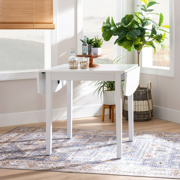 Linon Peake Square Dining Table with Drop Leaf, White
