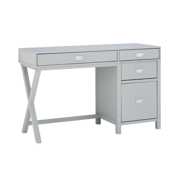 Linon Peggy 3-Drawer Computer Desk with File Cabinet, 48" W x 18" D, Gray Finish