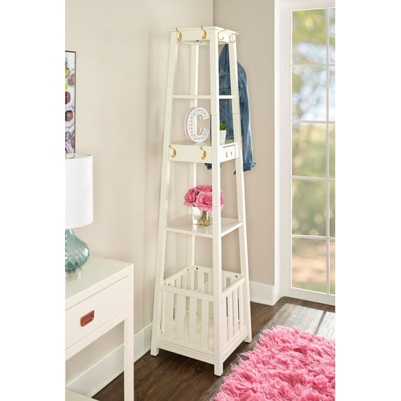 Linon Peggy Pyramid Hall Tree White with Rose Gold Hardware