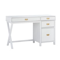 Linon Peggy Side Storage Wood Desk with 4 Drawers Rose Gold Hardware in White