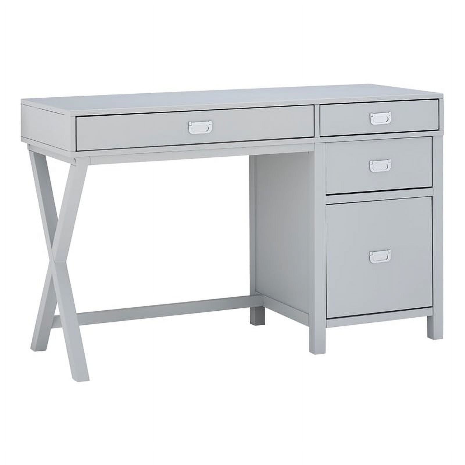Linon Peggy Side Storage Wood Desk with 4 Drawers Silver Hardware in