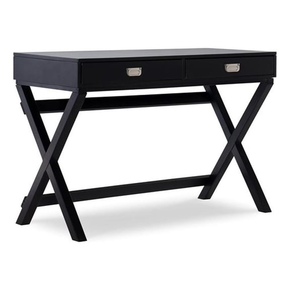 Linon Peggy Two Drawer Writing Desk with X Frame Legs in Black Painted Wood