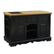 Linon Pennfield Kitchen Island Natural Top Ample Storage in Black Wood Base