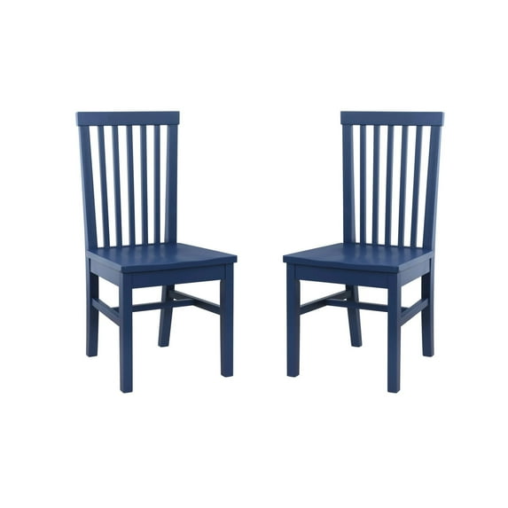 Linon Erwin Set of Two High Slat Back Side Dining Chairs in Navy Blue Rubberwood