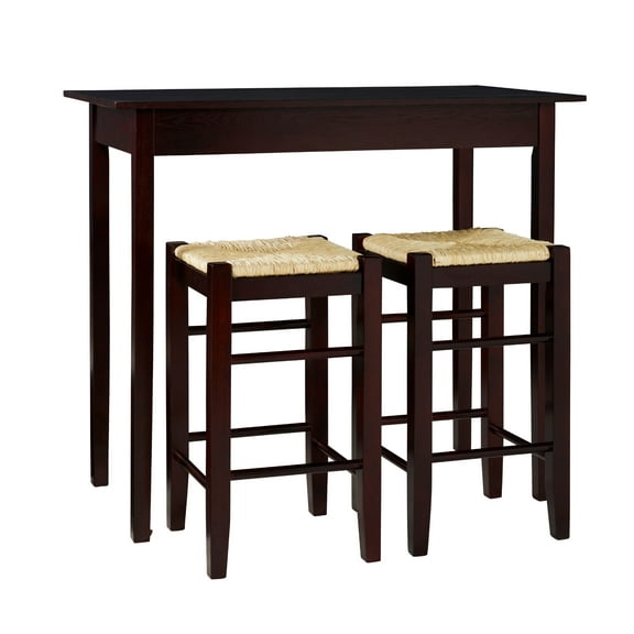 Linon Perkins 3-Piece Counter Height Dining Set with Seagrass Rush Seat, Espresso
