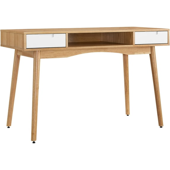 Linon Perry Wood Two Drawer Writing Desk in White and Natural