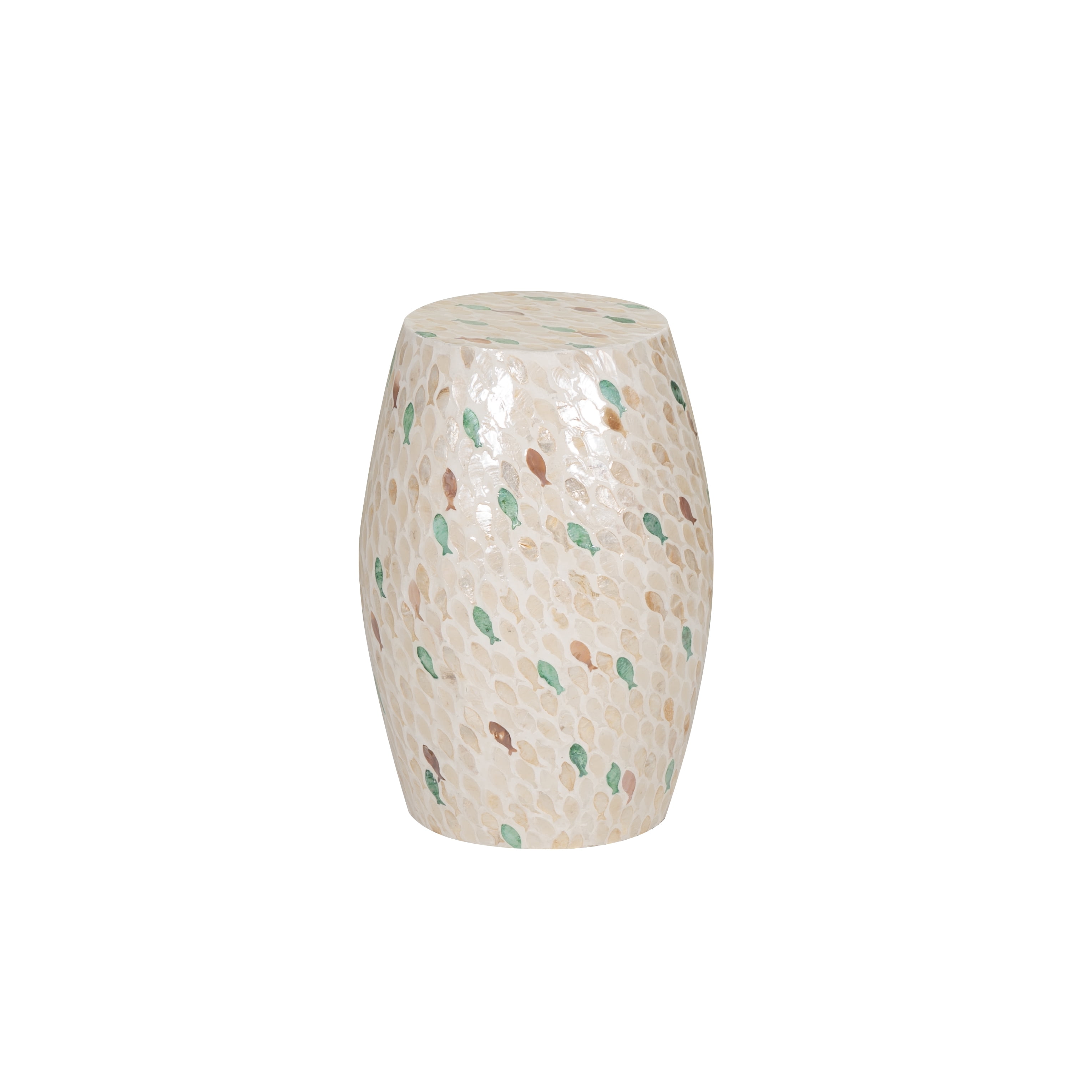 Linon Prescott Indoor Drum Accent Table, 19.75" Tall, Multicolor Fish Mosaic on Ivory