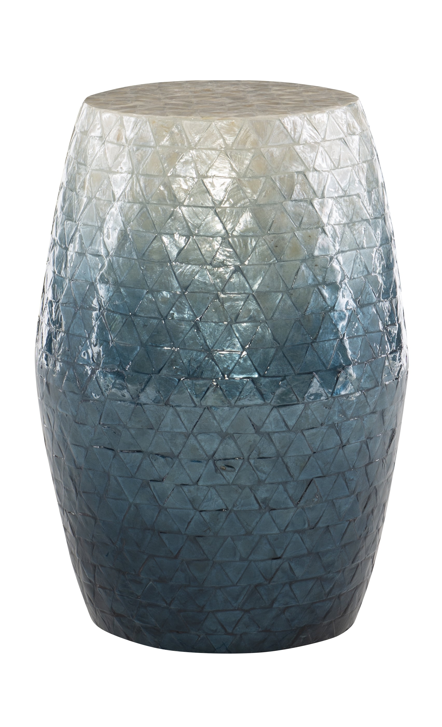 Ombre Blue and Off-White Capiz Shell Round Drum Table