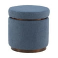 thumbnail image 1 of Linon Primrose Storage Ottoman Stool, Walnut Finish with Dark Blue Sherpa Fabric, 1 of 5