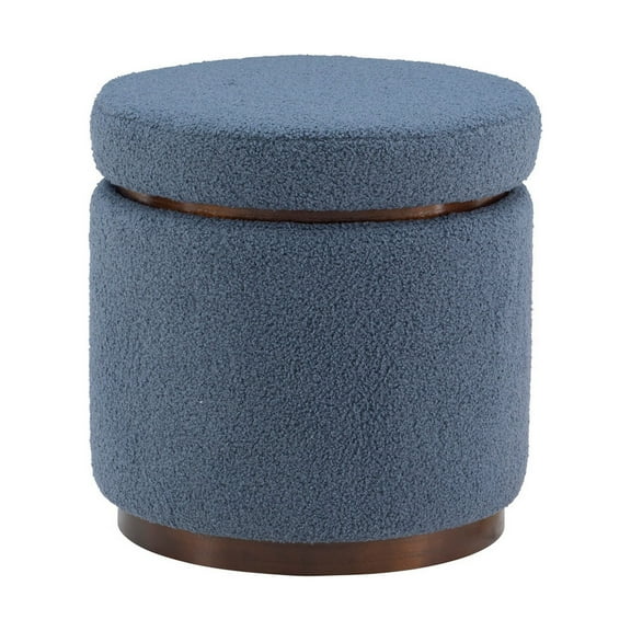 Linon Primrose Storage Ottoman Stool, Walnut Finish with Dark Blue Sherpa Fabric