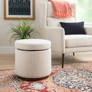 Linon Primrose Storage Ottoman Stool, Walnut Finish with Natural Sherpa Fabric