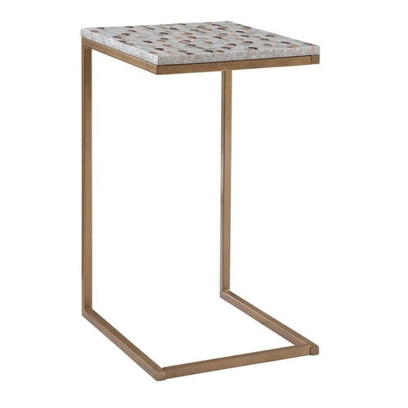 Linon Priscille Accent C-Table, Gold Metal Base with Neutral Capiz Shell Mosaic Fish