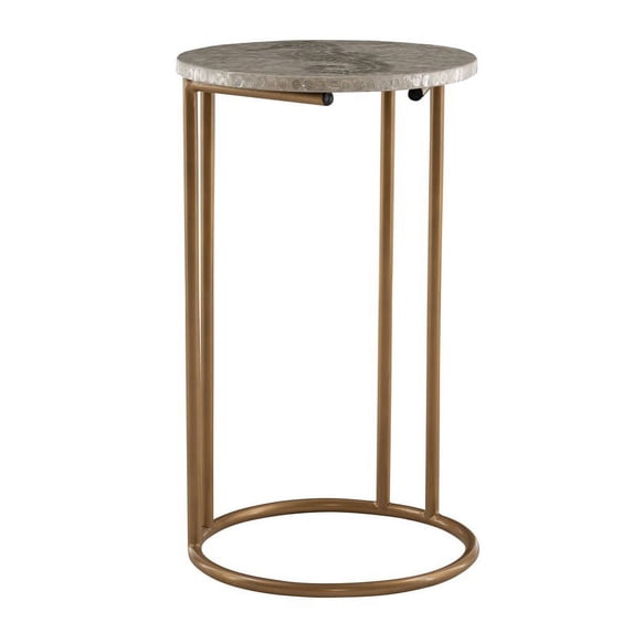 Linon Priscille Round Accent C-Table, Gold Metal Base with Neutral Capiz Shell Mosaic Seahorse Finish