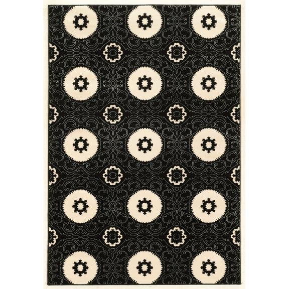 Linon Prisma Karma Machine Made Polypropylene 5'3"x7'6" Rug in Black