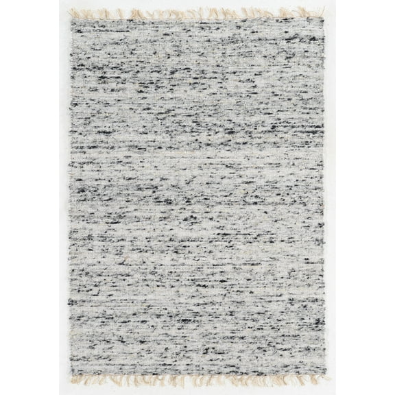 Linon Home Decor Verginia Berber Boucle Wool Rug Ivory/Black 3'6" x 5'6" Wool 0.25 - 0.5 inch Handmade 4' x 6' Indoor,Handmade Living Room