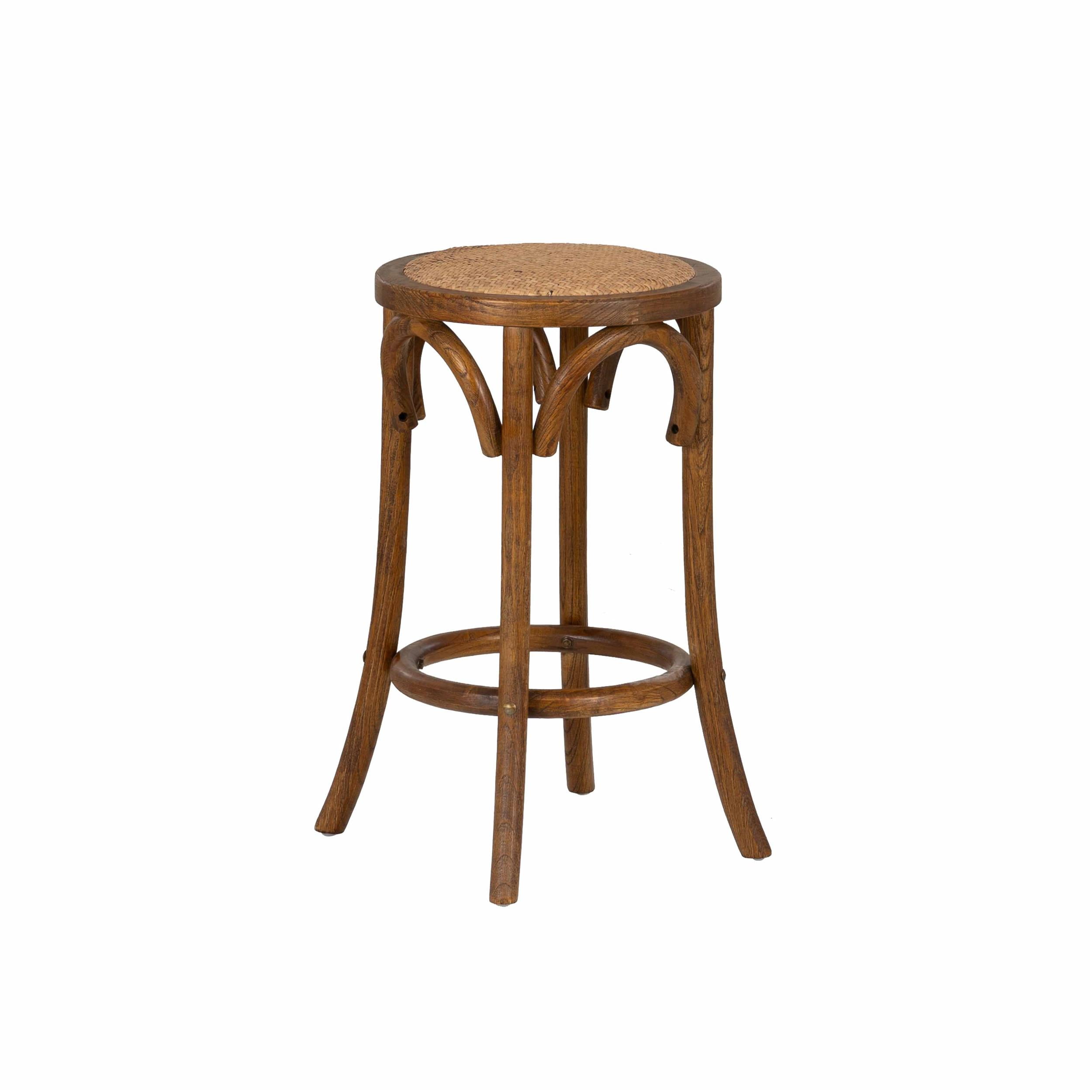 Walnut Brown Elm Wood & Rattan 24" Backless Counter Stool