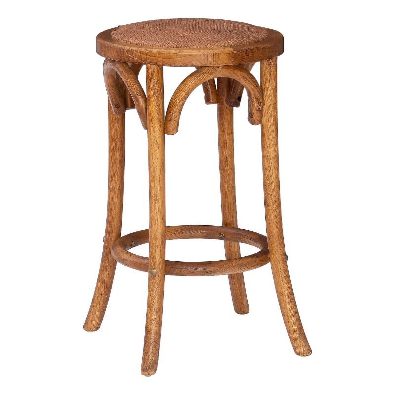 Walnut Brown Elm Wood & Rattan 24" Backless Counter Stool