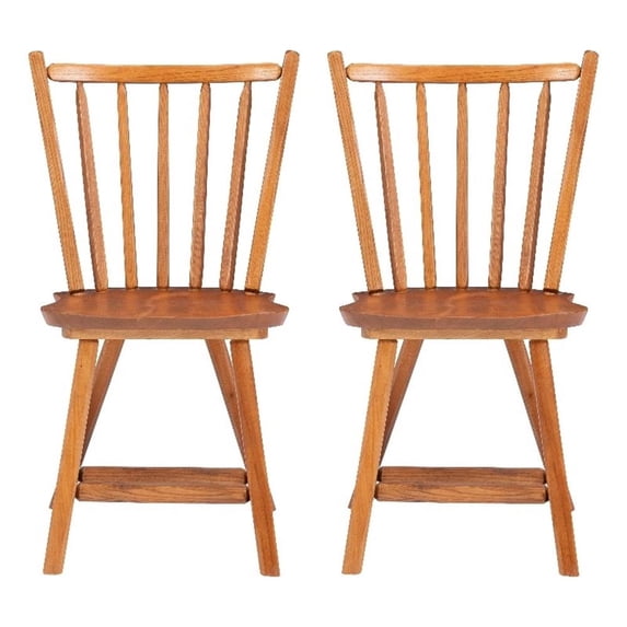 Linon Reedhaven Set of 2 Windsor Back Side Chairs in Medium Oak Brown Beechwood