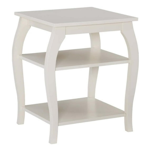 Linon Regan Wood Side Table Curved Legs 2 Spacious Shelves in Off White Finish
