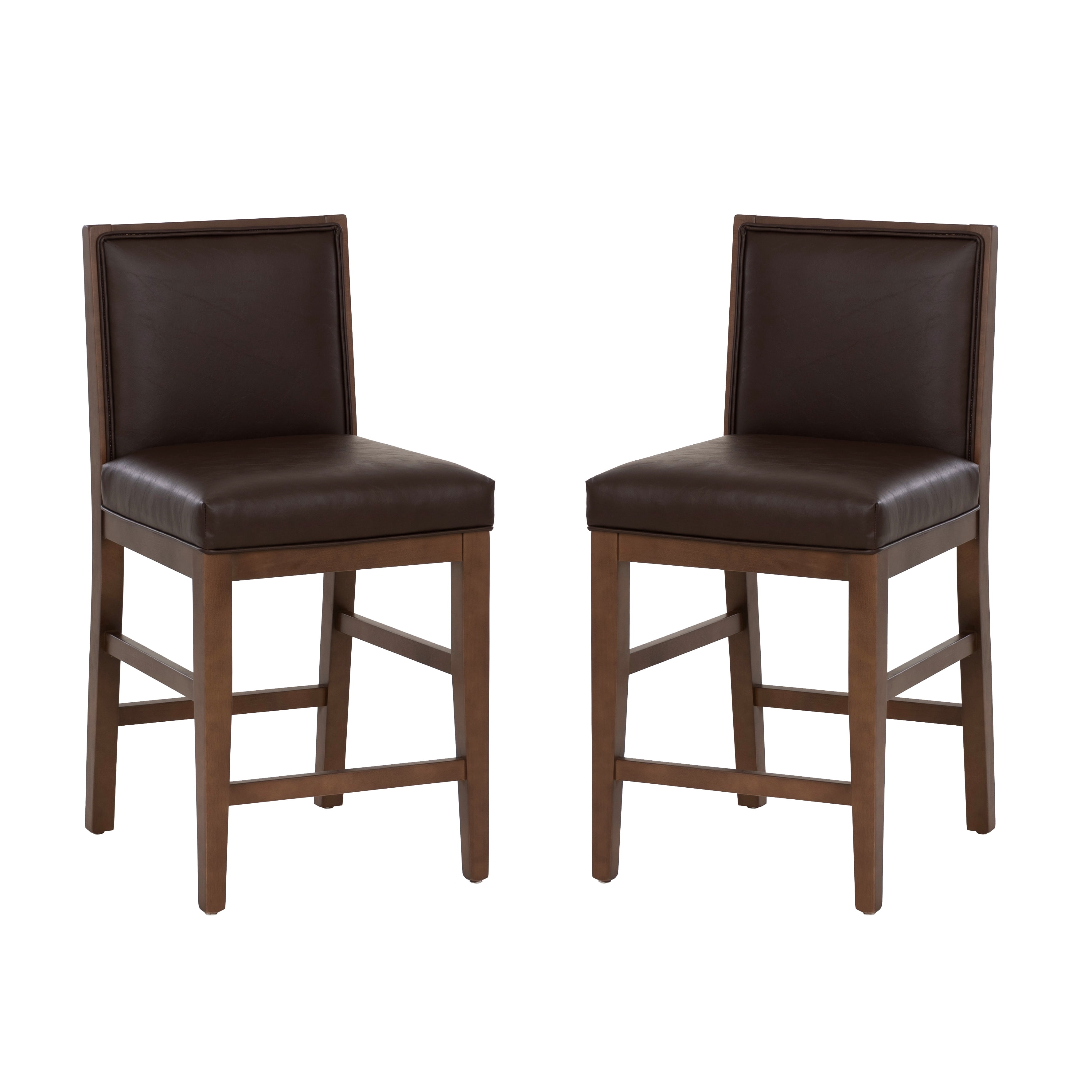 Linon Reagan Set of 2 Faux Leather Upholstered Counter Stools in Rich Brown