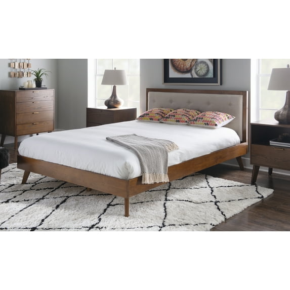 Linon Reid Mid Century Oatmeal Platform King Bed
