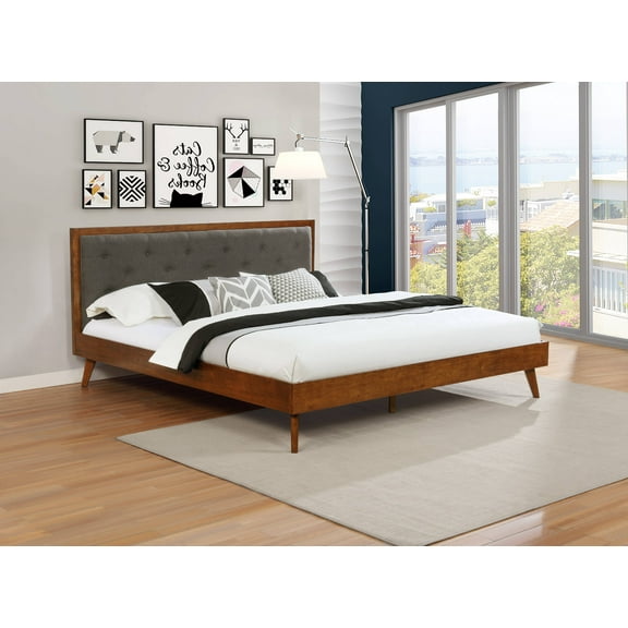 Linon Reid Mid Century Platform Bed, Multiple Sizes and Colors, King