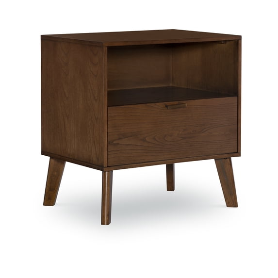 Linon Reid Mid-Century Single Drawer Nightstand, Medium Brown