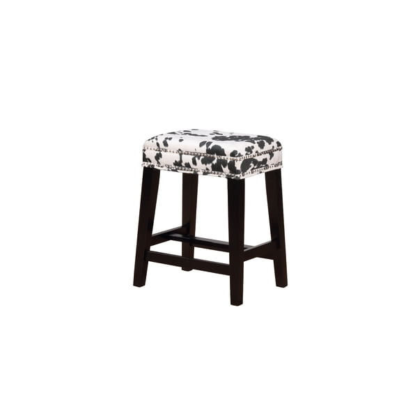 Linon Renner 24" Saddle Backless Counter Stool, Black/Black Microfiber Cow Print