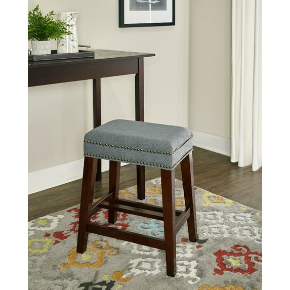 Linon Renner Backless 24.5" Counter Stool, Walnut Finish with Gray Fabric