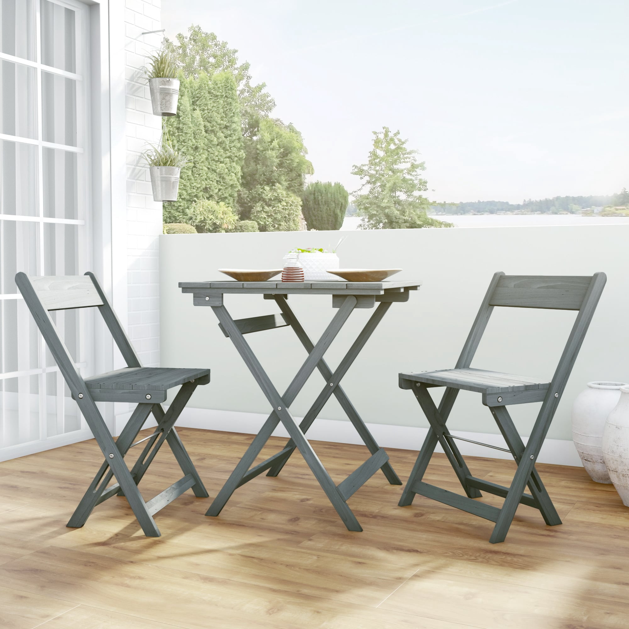 Linon Riverpark 3-Piece Acacia Wood Outdoor Bistro Set, Gray