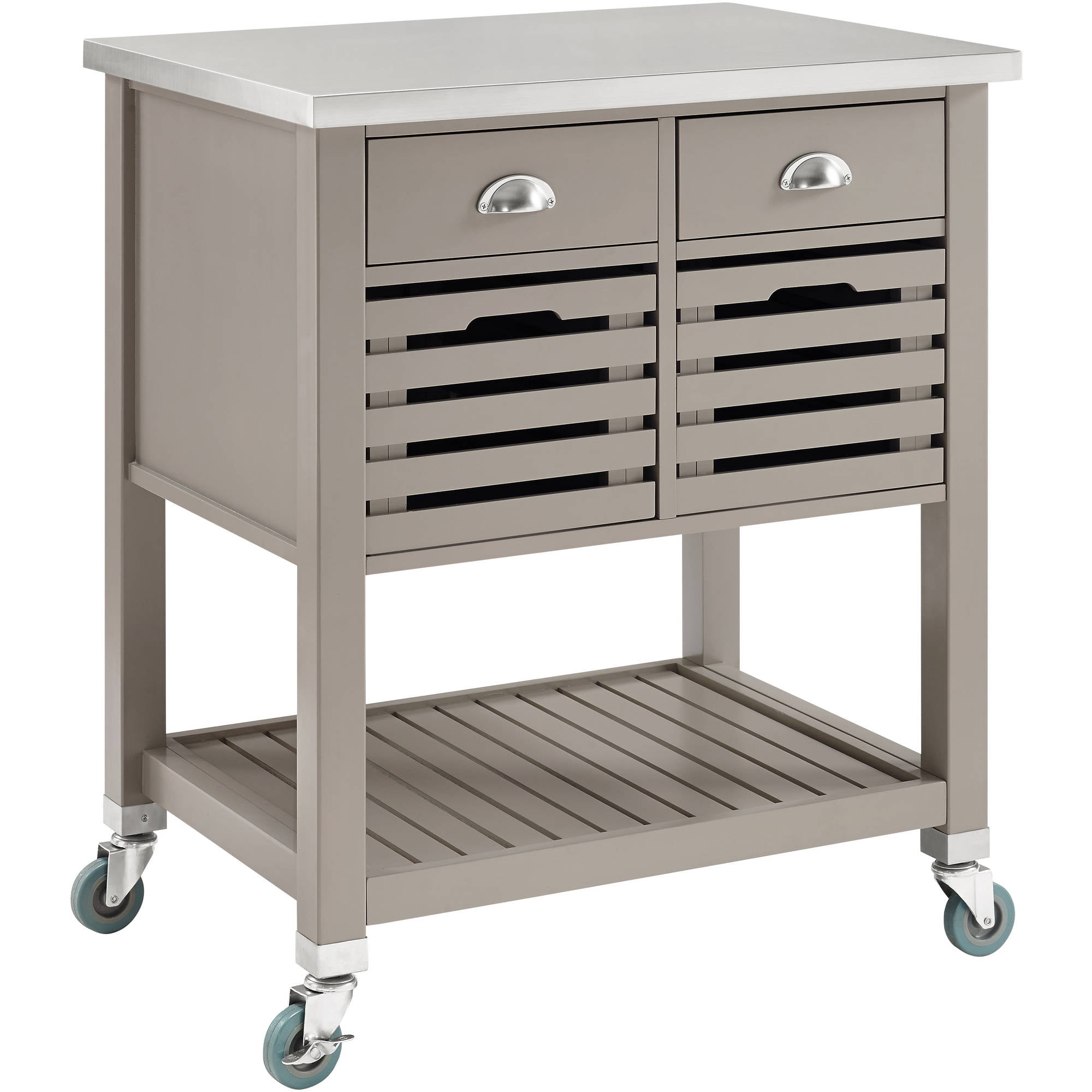 Gray Stainless Steel Top Kitchen Cart with Storage Drawers