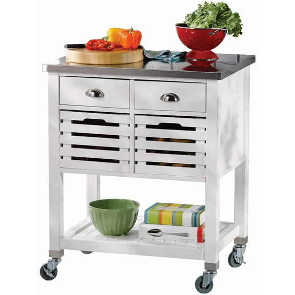 Linon Robbin Wood Rolling Kitchen Storage and Prep Cart in White