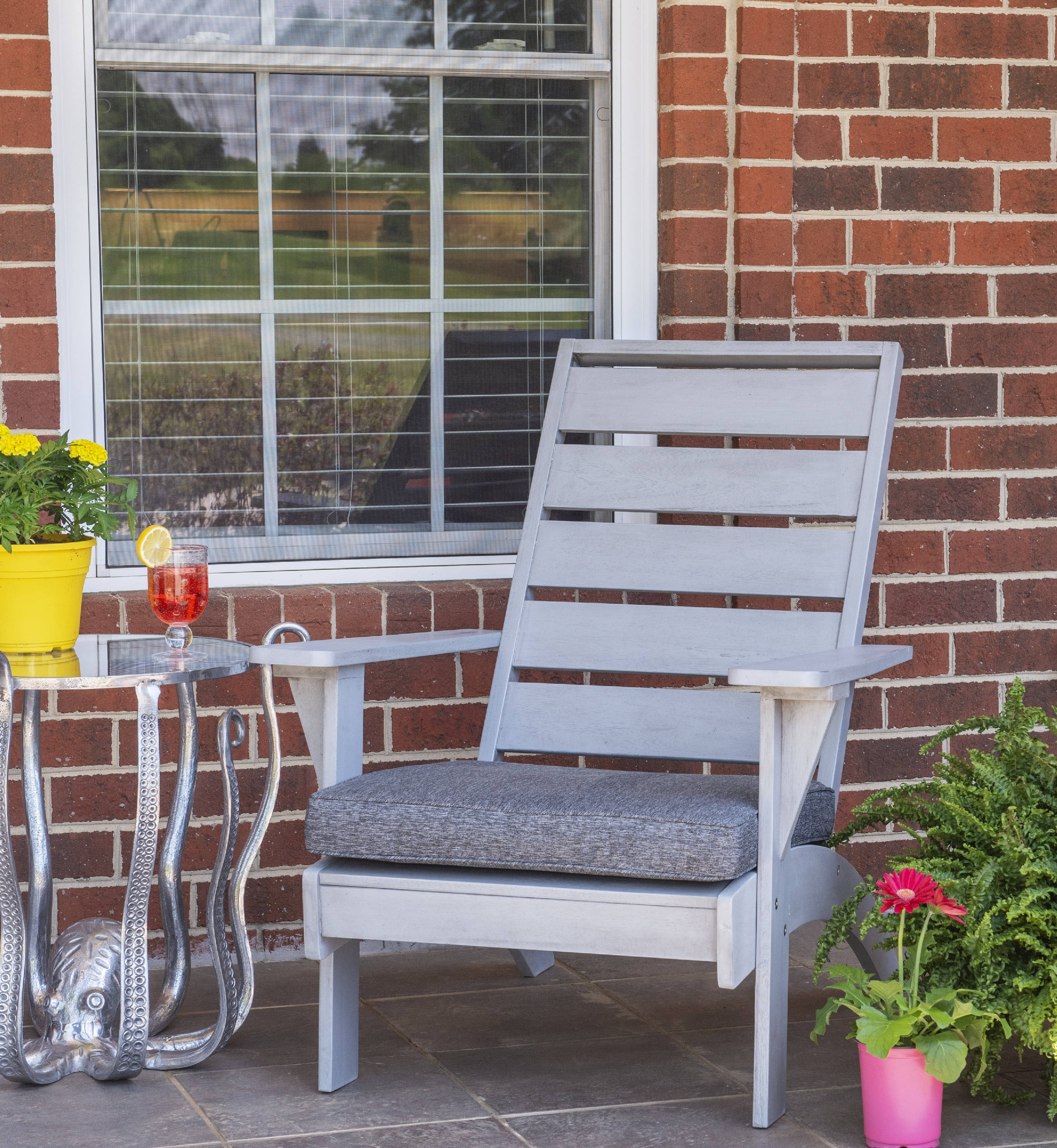Rockport Gray Acacia Wood Outdoor Chair with Cushion
