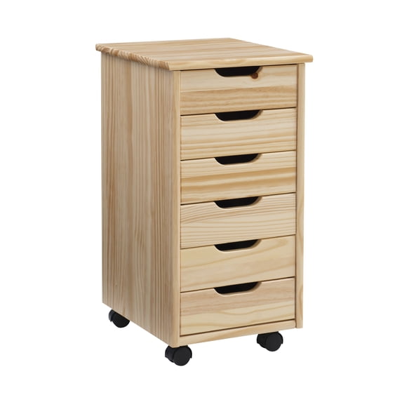 Linon Ansley 6-Drawer Rolling Storage Utility Cart, Natural