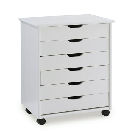 Linon Rolling Utility Cart with 6 Removeable Drawers, White