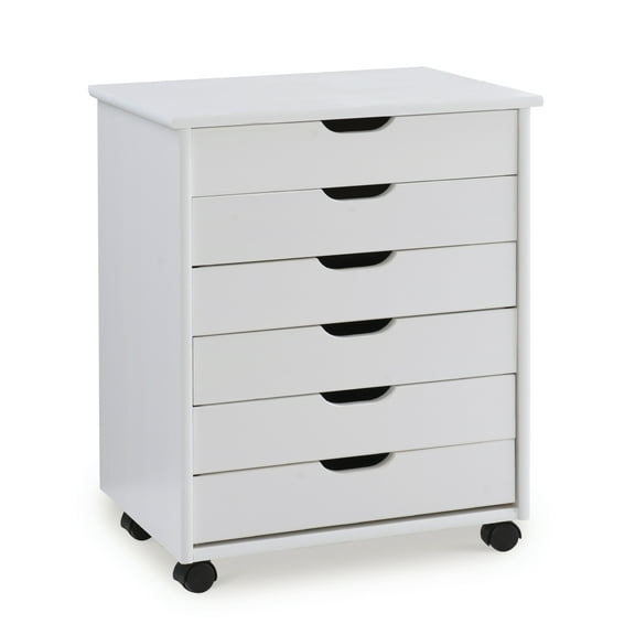 Linon Rolling Utility Cart with 6 Removeable Drawers, White