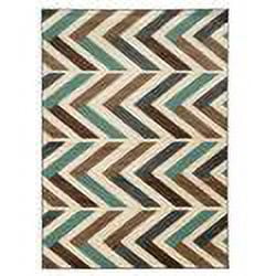 Linon Roma 5'3" x 7' Herringbone Rug in Ivory and Turquoise