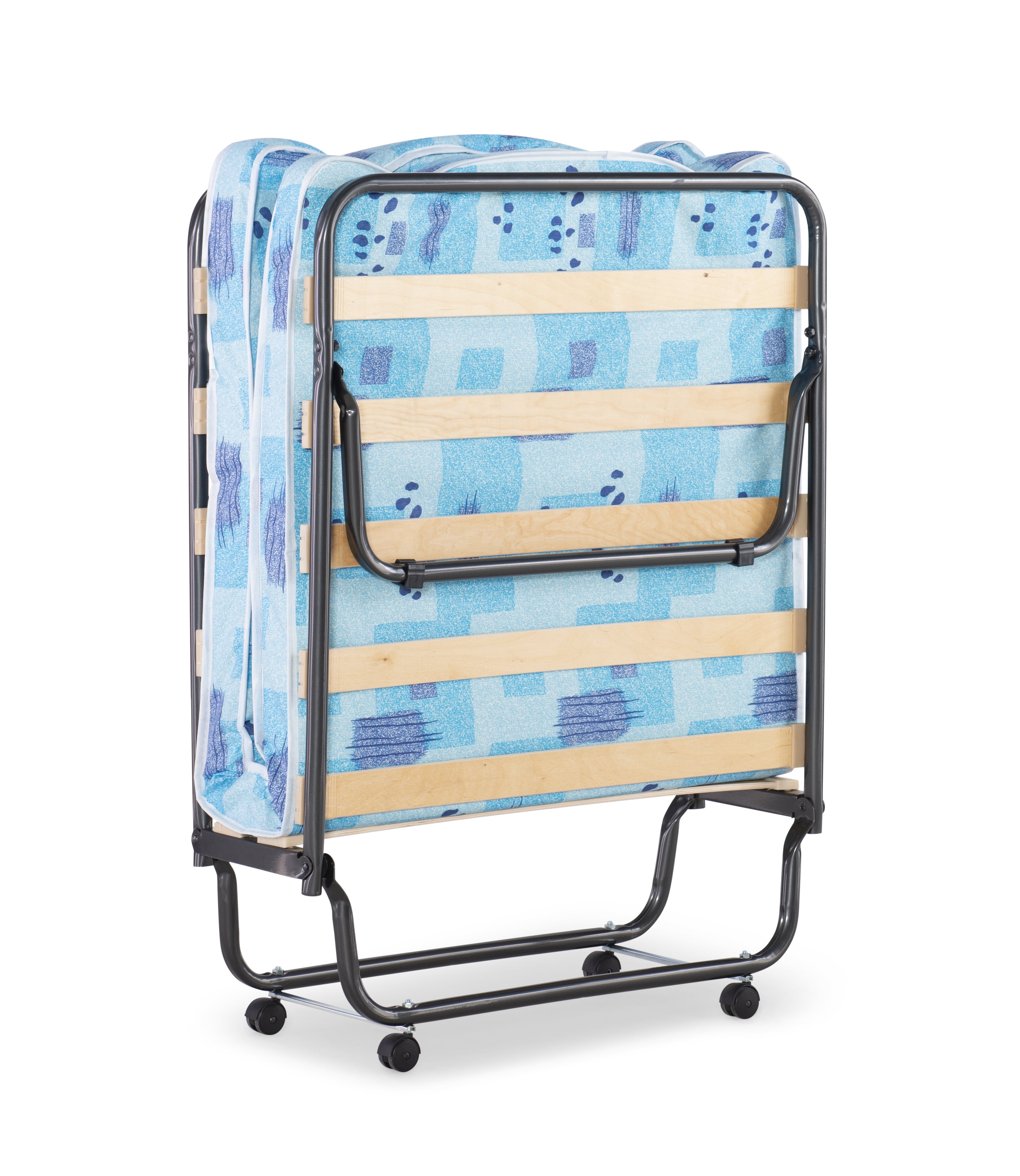 Compact Twin-Size Folding Rollaway Guest Bed with Upholstered Metal Frame