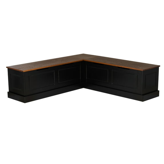 Linon Romero Indoor Backless Corner Dining Breakfast Nook with Storage, Black/Walnut