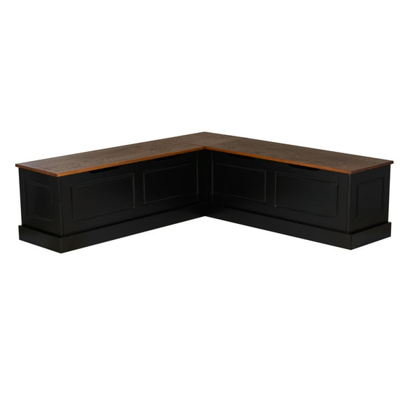 Linon Romero Casual Wood Corner Dining Breakfast Nook with Storage, Black/Walnut